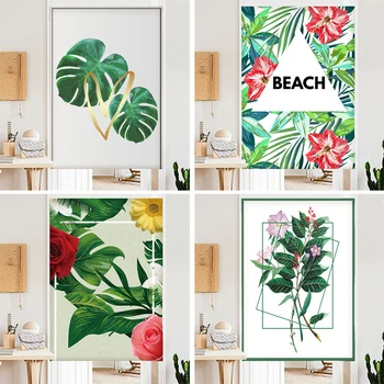 

Japanese Hanging Curtain Nordic Green Plant Thick Linen Fabric For Kitchen Restaurant Bedroom Entrance Partition Decor Curtains