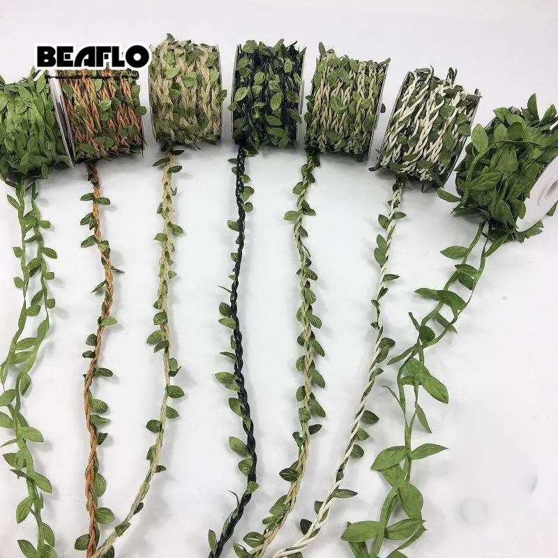 10M Artificial Vine Leaf Decoration Vivid Rattan Leaf Vagina Grass Fake Plants Cord String