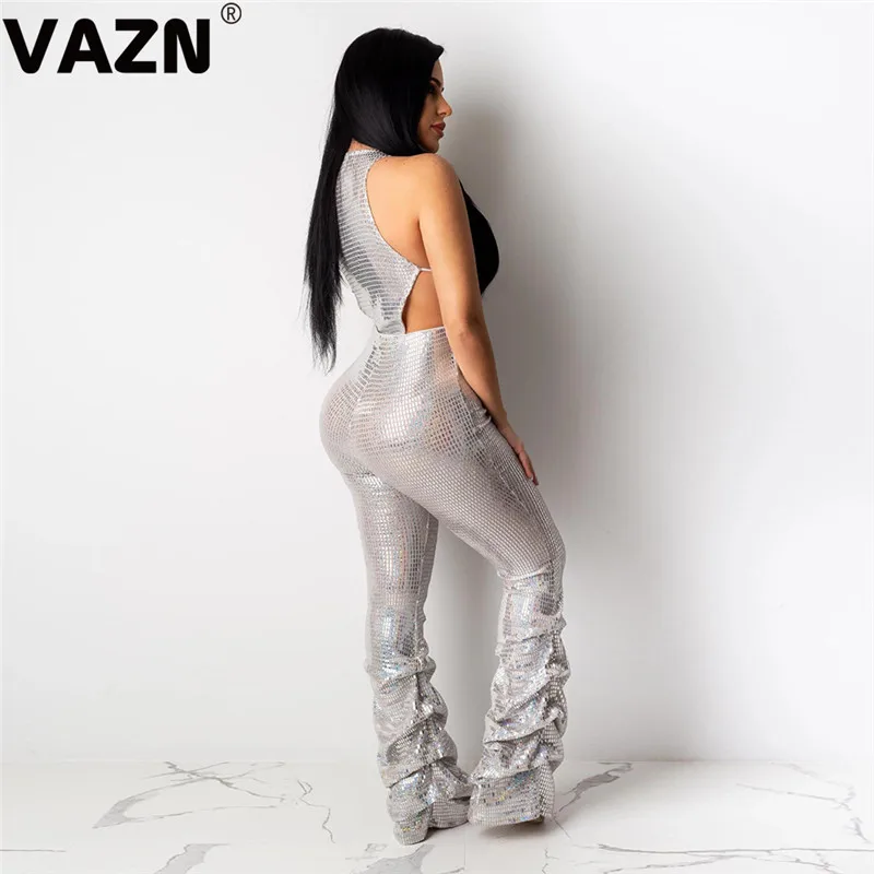 VAZN SN3686 новые выдалбливающиеся Открытые Сексуальные вечерние Модные без рукавов с открытой спиной с высокой талией женские длинные Комбинезоны прямого силуэта