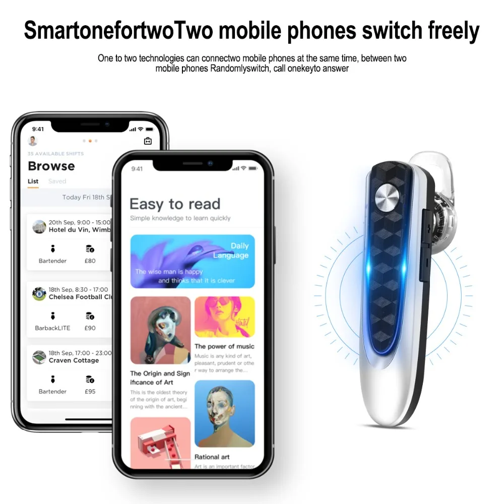 HF68 Bluetooth Mini Earphone Wireless Earbud Stereo Music Hands free Calling Earphone with Mic 20 Hours Working headphone