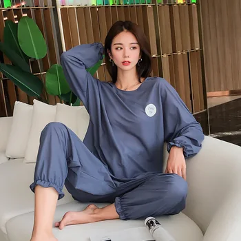 

3XL Loose Plus Size Satin Cotton Pajamas Women Casual Hooded Home Suit Korean Solid Sleepwear Autumn 2Pcs Set Female Homewear