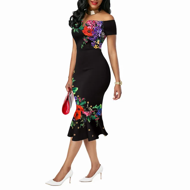 captivating off-shoulder floral print dress