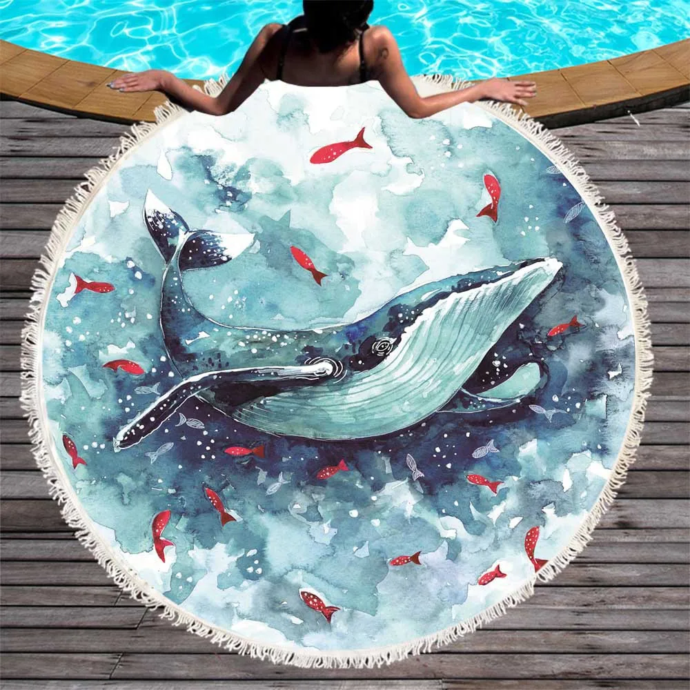 

European and American Circular Printed Beach Towel Microfiber Shawl Printed Beach Towel Animal Print Pool Decoration