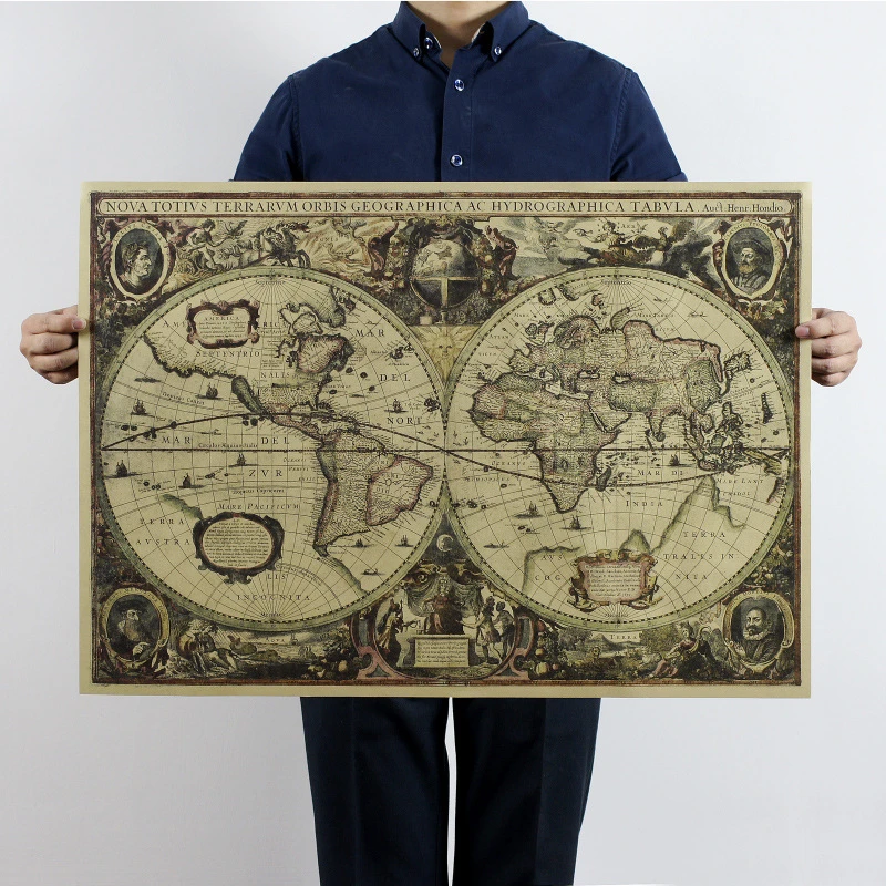 1641 Year Old Nautical Map Charts Poster Retro Kraft Paper Classic Bar Home Decor Painting 71x51cm Wall Sticker wall stickers