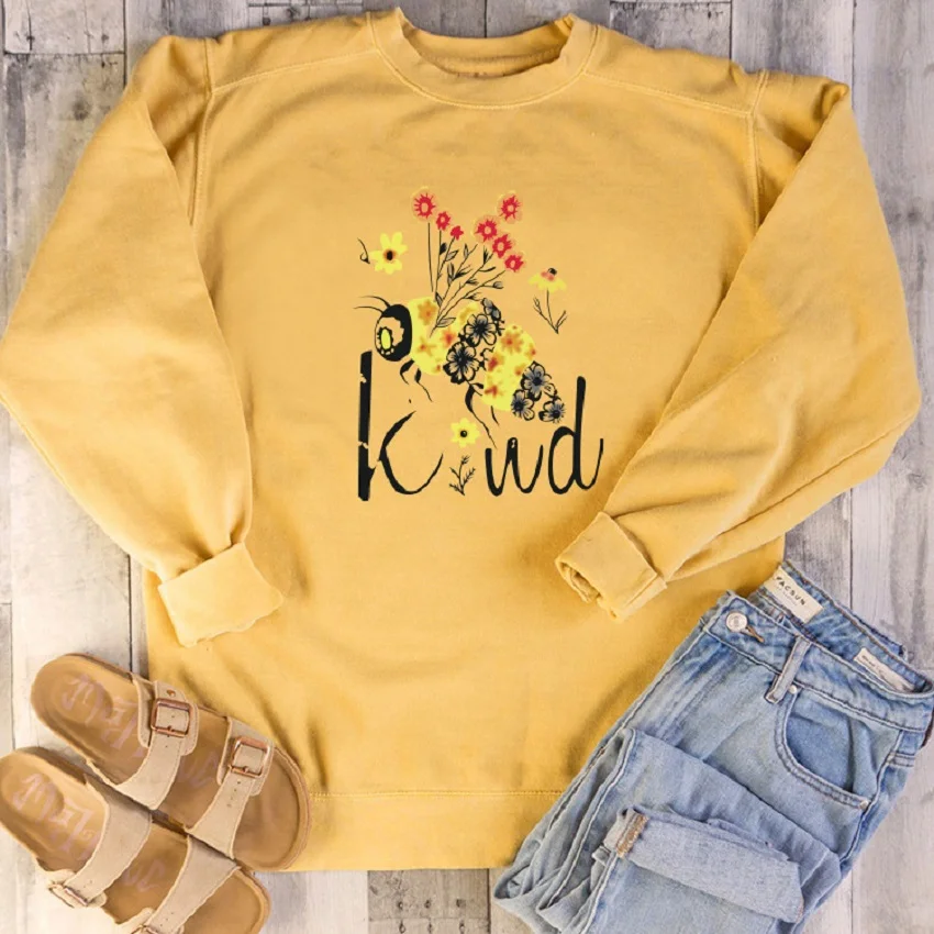 

New Style Beautiful Bee Graphic Printed Pullover Sweatshirt Funny Bee Kind Women Printed Sweatshirt Coat