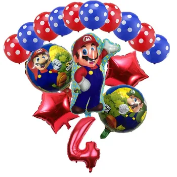 

16pcs Super Mario Balloons 32 inch Number Balloons Boy Girl Birthday Party Mario Luigi Bros Mylar Blue Red Foil Balloon Set Deco