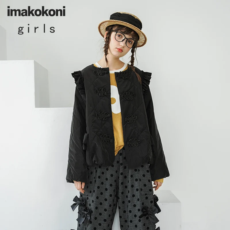 Оригинальная Черная Женская куртка imakokoni с хлопковой подкладкой Осень зима 2020