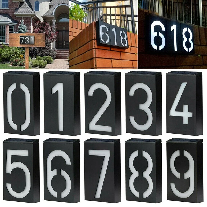House Number Doorplate Digital Solar Light LED Door Number Address Digits Wall 