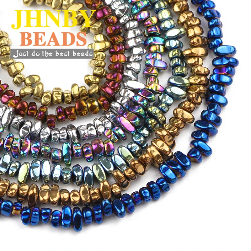 Gold-Toned Hematite Irregular Gravel Natural Stone Beads, 15'' Loose Spacer Beads for DIY Jewelry and Bracelet Making
