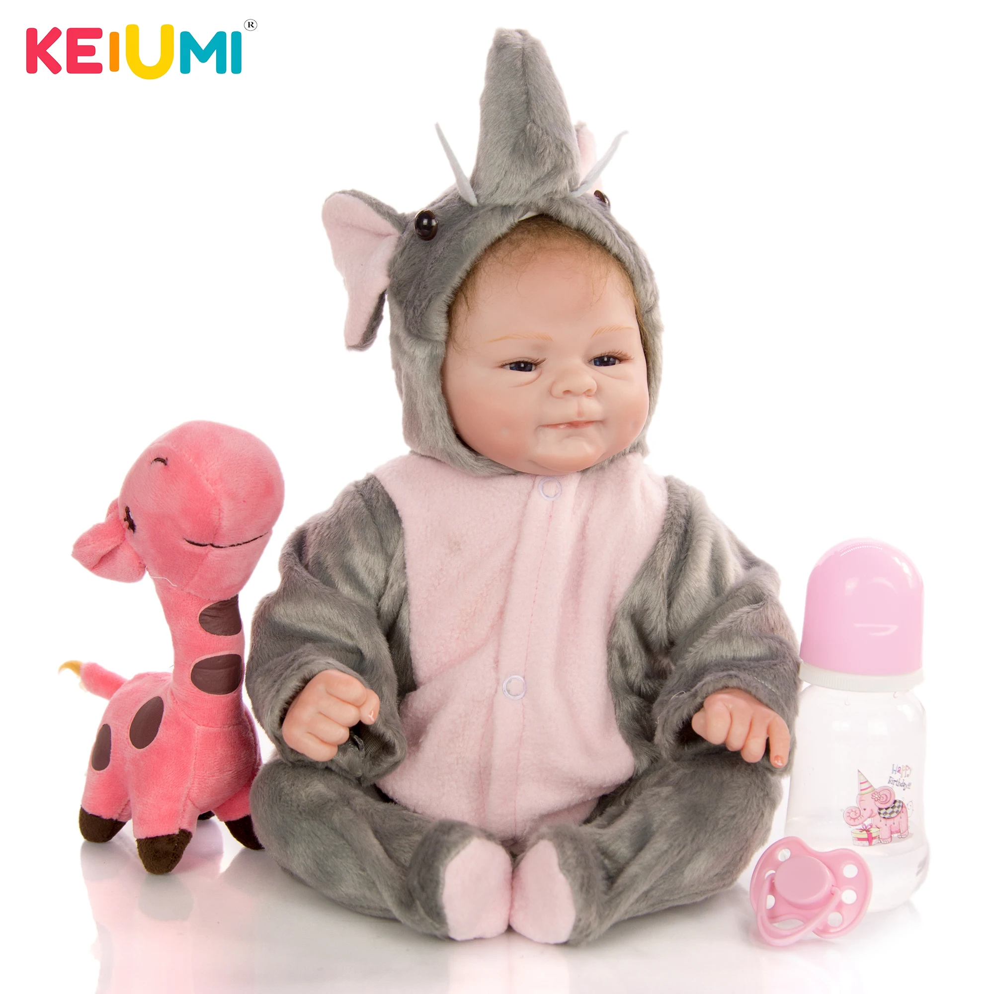 KEIUMI забавная Улыбка 17 дюймов Кукла Новорожденный Младенец Слон Мягкая