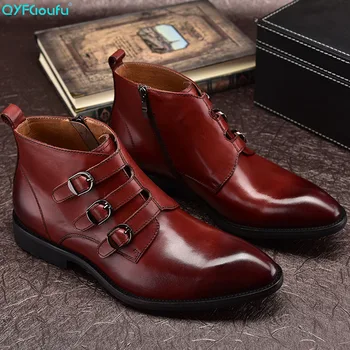 

QYFCIOUFU Zipper / Monk Strap Men's Dress Boots Male Shoes Genuine Leather Ankle Motorcycle Boots British Style Chelsea Boots
