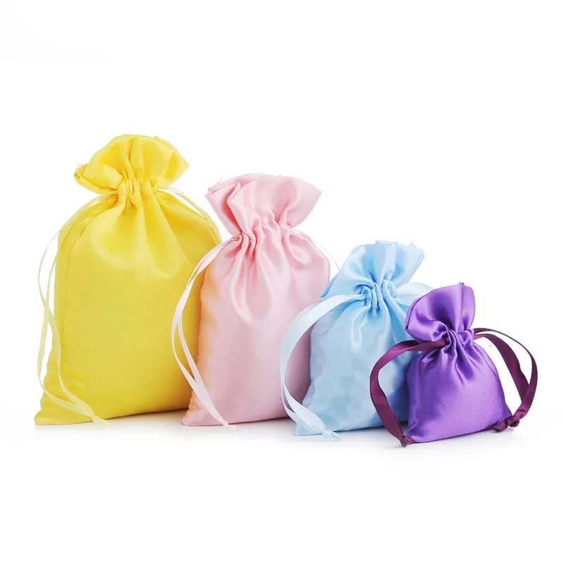 

50pcs Satin Drawstring Pouches Jewelry Color Butyl Cloth High-Quality Logo Printed Satin Silk Gift Bag Travel Pouch Bags 9x12cm