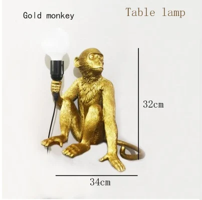 Полимерная лампа в форме обезьяны, черный, белый, золотой подвесной светильник для гостиной, лампы для художественного салона, кабинета, светодиодный светильник s, блеск с E27, светодиодная лампа - Цвет корпуса: E