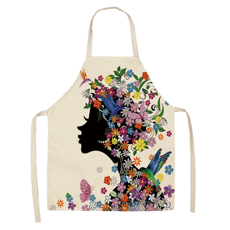 Flower Butterfly Girl Printed Aprons Kitchen Aprons for Women Home Cooking Baking Waist Bib Pinafore