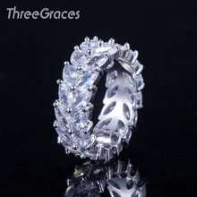 ThreeGraces модный бренд ювелирные изделия в форме листа Серебро Цвет кубического циркония кристалл обручальное свадебное кольцо кольца для женщин RG069