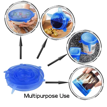 

New Durable 6pcs/set Silicone Lids Reusable Food Wrap Stretch Vacuum Seal Save Cover Heat Resisting Kitchen Fruit Vegetable Tool
