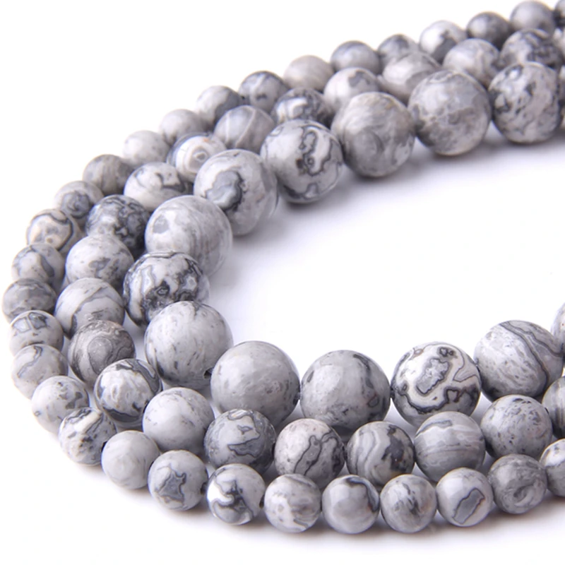 Grade AA Natural Grey Map stone beads Wholesale natural Round gem Jaspers Stone loose 8 mm For Jewelry Making DIY Bracelet | Украшения и