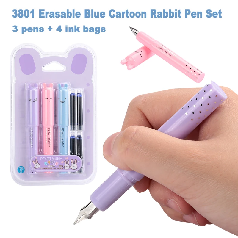 

Fountain Pen Set with Ink Sac Rabbit Shape Calligraphy School Supplies Writing Pens Fine Nib Mini Stationery Student Kids Gifts