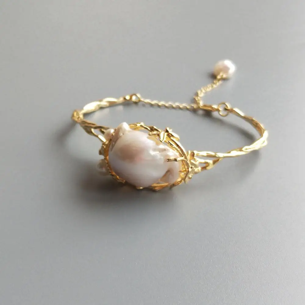 

Lii Ji Freshwater Pearl Baroque Pearl Gold Color Bangle Bracelet For Women Jewelry