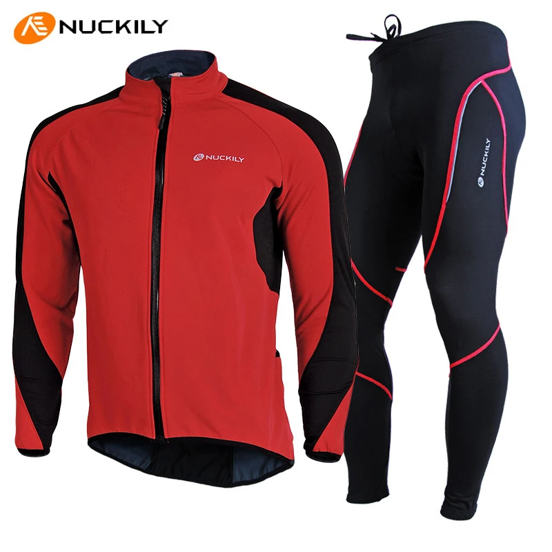 

NUCKILY Autumn Winter Thermal Jacket Jersey + Pants Set Riding Cycling Clothing Water Repellent Designed
