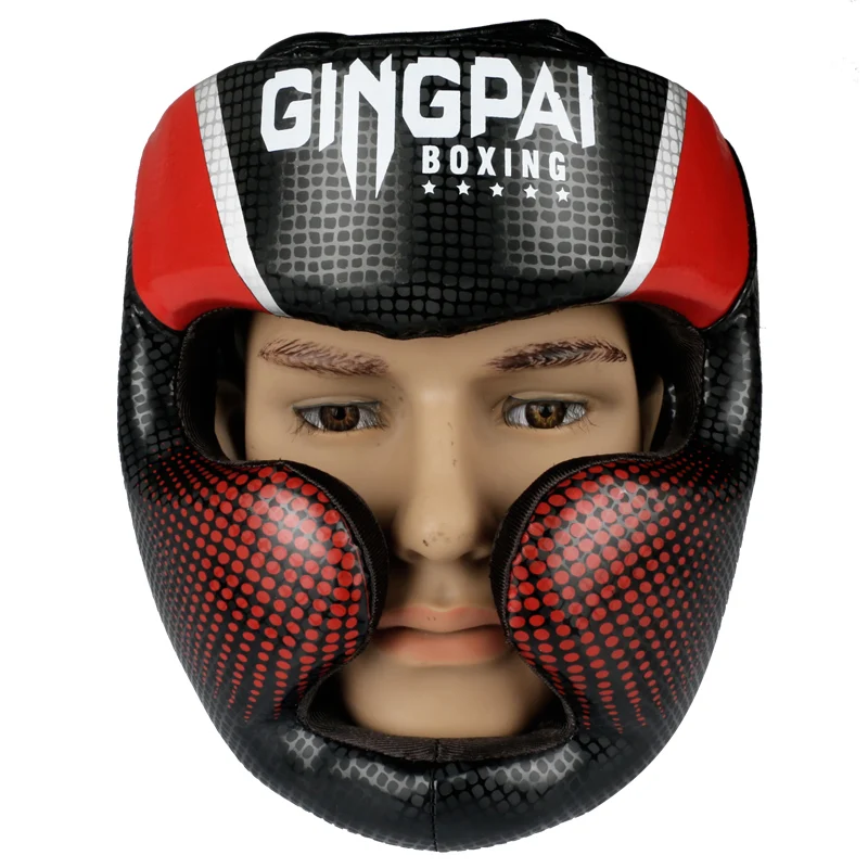 Full Covered Boxing Helmet Muay Thai PU Leather Training Sparring