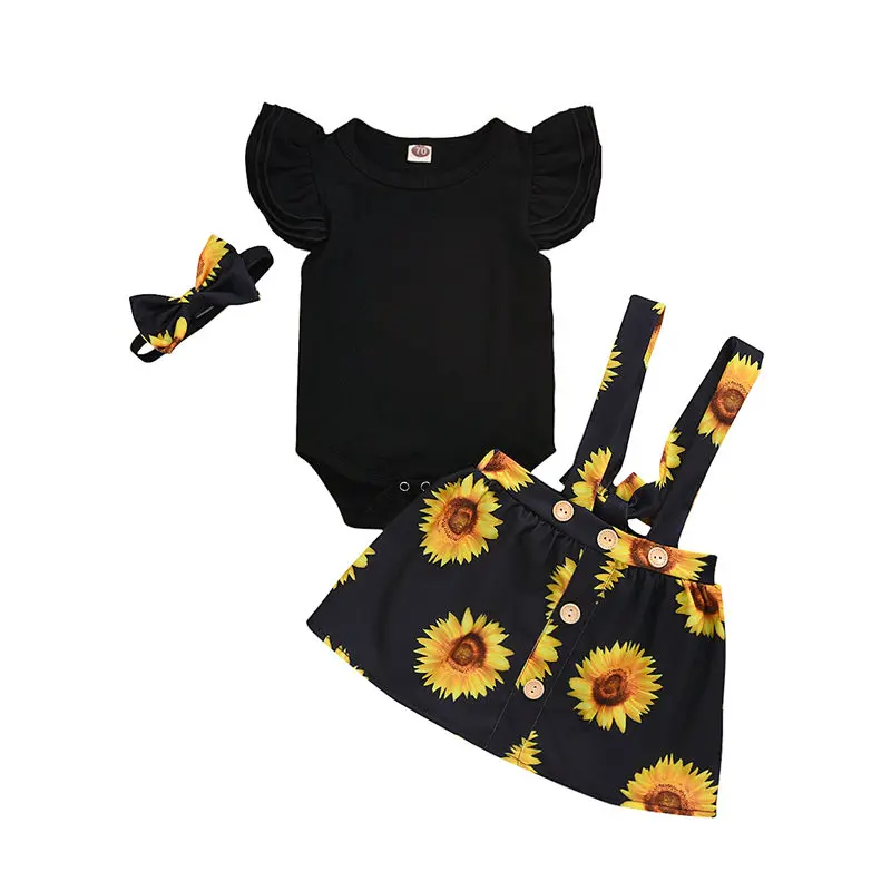 2020 summer sunflower baby girl clothes set  (2)