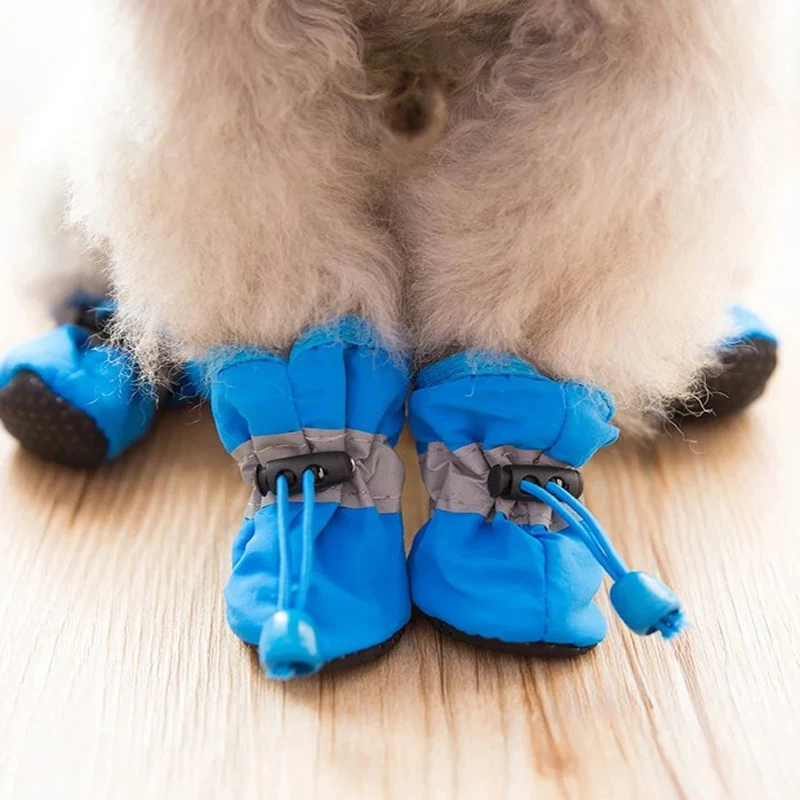 4 шт., водонепроницаемая плюшевая Обувь для собак, зимние Нескользящие сапоги для дождливой погоды, Толстая Теплая обувь для маленьких кошек, собак, щенков, носки, пинетки