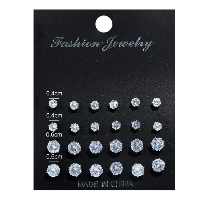 12 пар/упак. AAA блестящий кристалл алмаза мужские серьги-гвоздики стразы серьги набор женские ювелирные изделия Свадебные аксессуары серьги