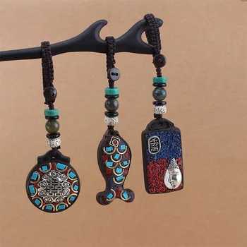 

Vintage Nepal Thangka Buddha/OM Sign/Fish/Pixiu Car Ornament Keychain Pendant Wood Lucky Animal Key Chain Rings Hanging Jewelry