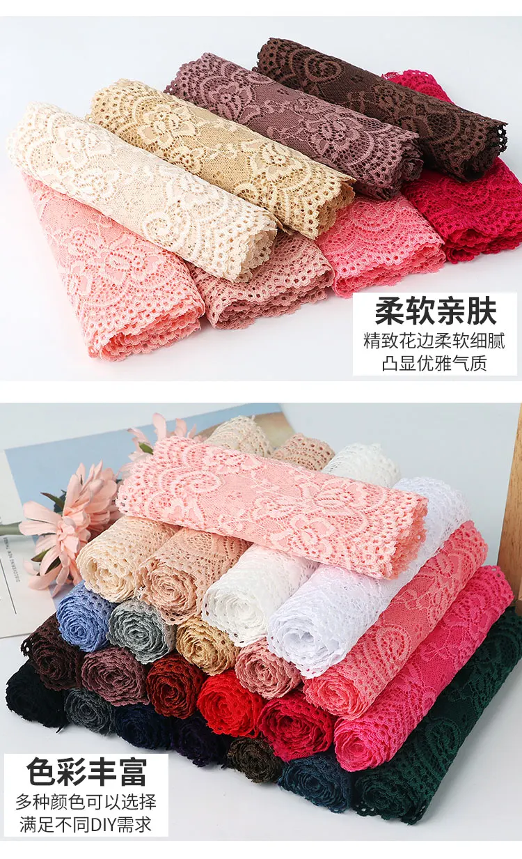 Description Picture 3 of item15CM Wide Elastic Hollow Floral Embroidery Lace Ribbon Black White Lace DIY Apparel Sewing Fabric Home Textile Decor Tape