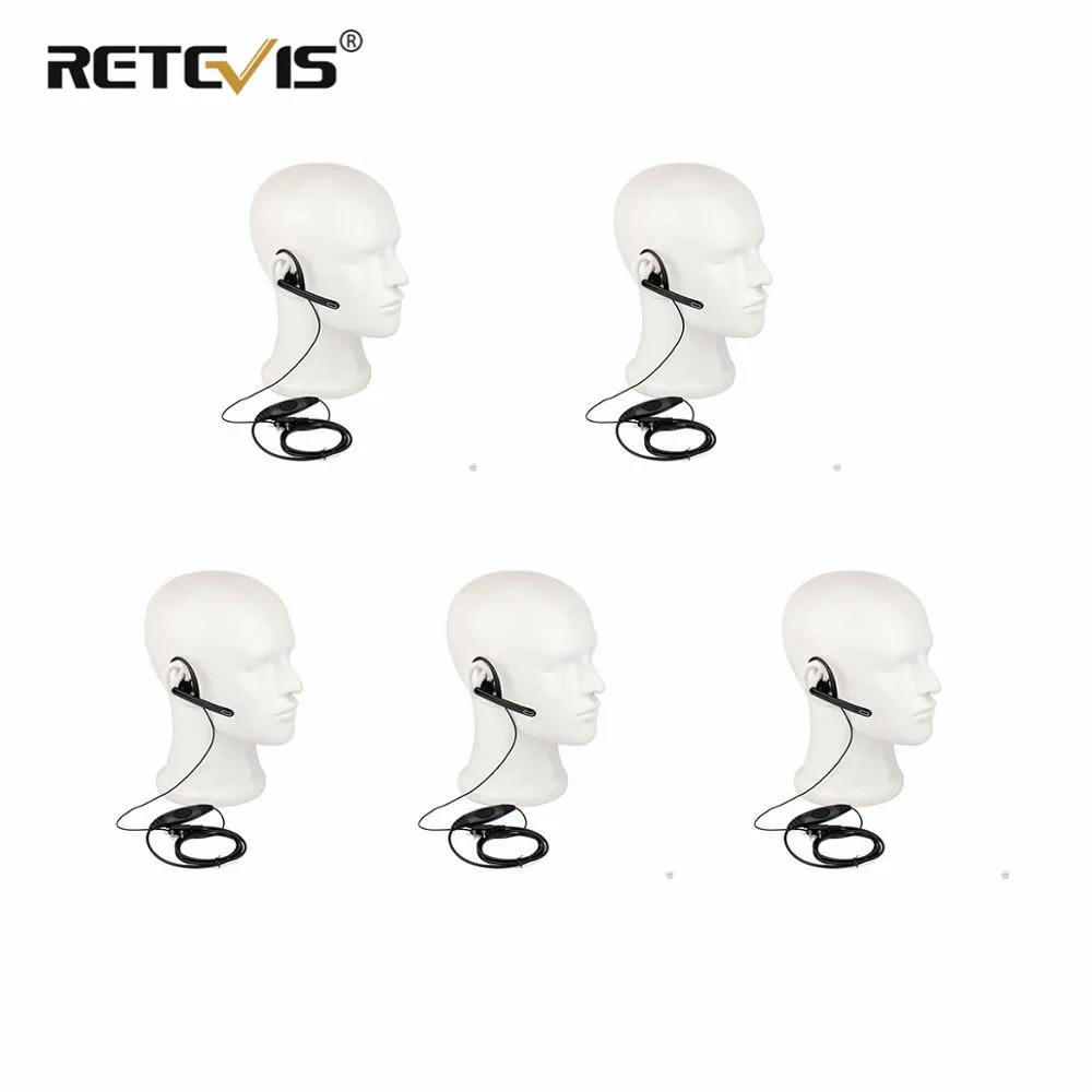 5pcs 2 Pin Ear Bar Earpiece with Mic PTT Walkie Talkie Headset for Kenwood BAOFENG UV5R UV82 UV9R Retevis for TYT Two Way Radio retevis 10pcs 2pin walkie talkie earphones acoustic tube headset with ptt mic for kenwood puxing retevis baofeng uv5r uv82 uv9r