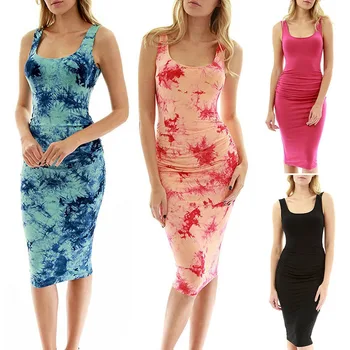 

Nice Pop Women Bodycon Dress Sleeveless Square Neck Slim Fit Breathable Dress For Summer Pop 88