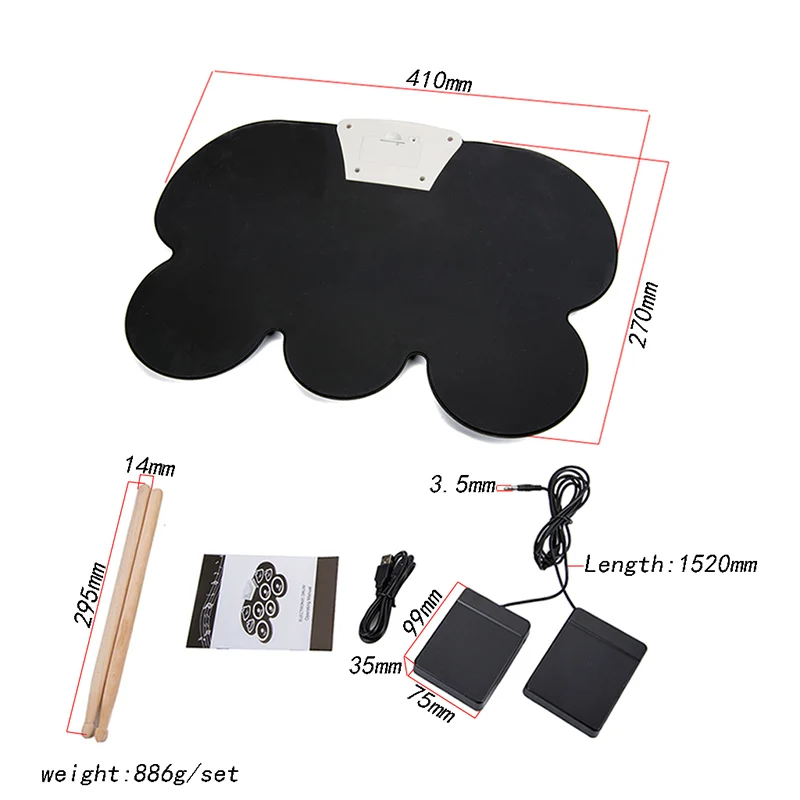 

Newly Electronic Roll up Drum Pad Kit Portable Silicone Foldable with Wooden Stick S66