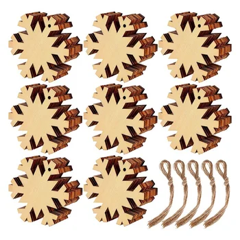 

60 Pcs Christmas Wooden Ornaments Round Wood Slices Wood Snowflake Shape Slices for New Year Christmas Tree Pendant Ornaments