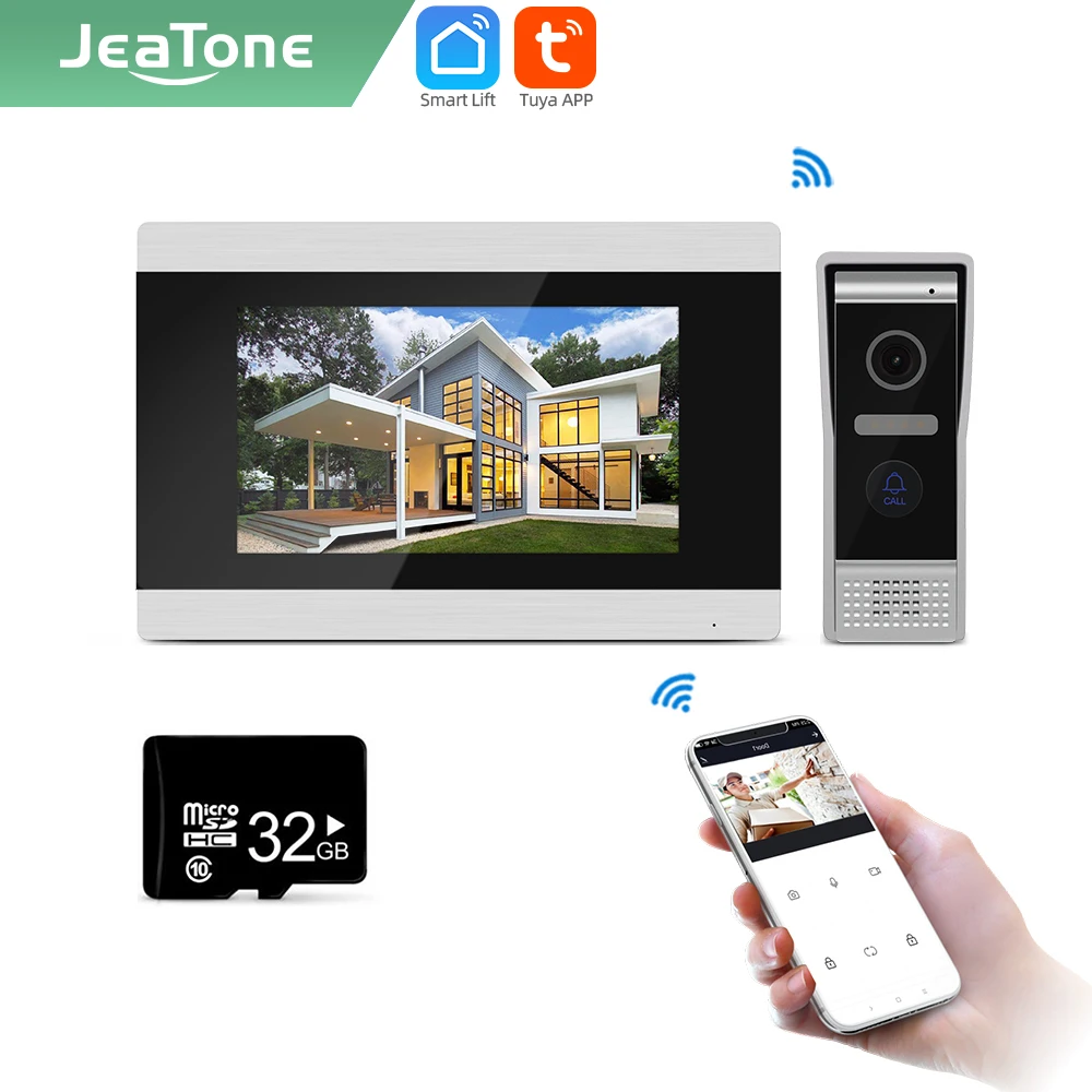 Jeatone Tuya Смарт 7 дюймов WIFI IP видеодомофон дверной звонок запись снимок/видео только