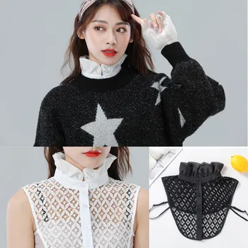 

Ladies Blouse Fake Collar V-neck Sweater Decoration False High Collar Korean Style Detachable Ruffle Half Lace White Women Shirt