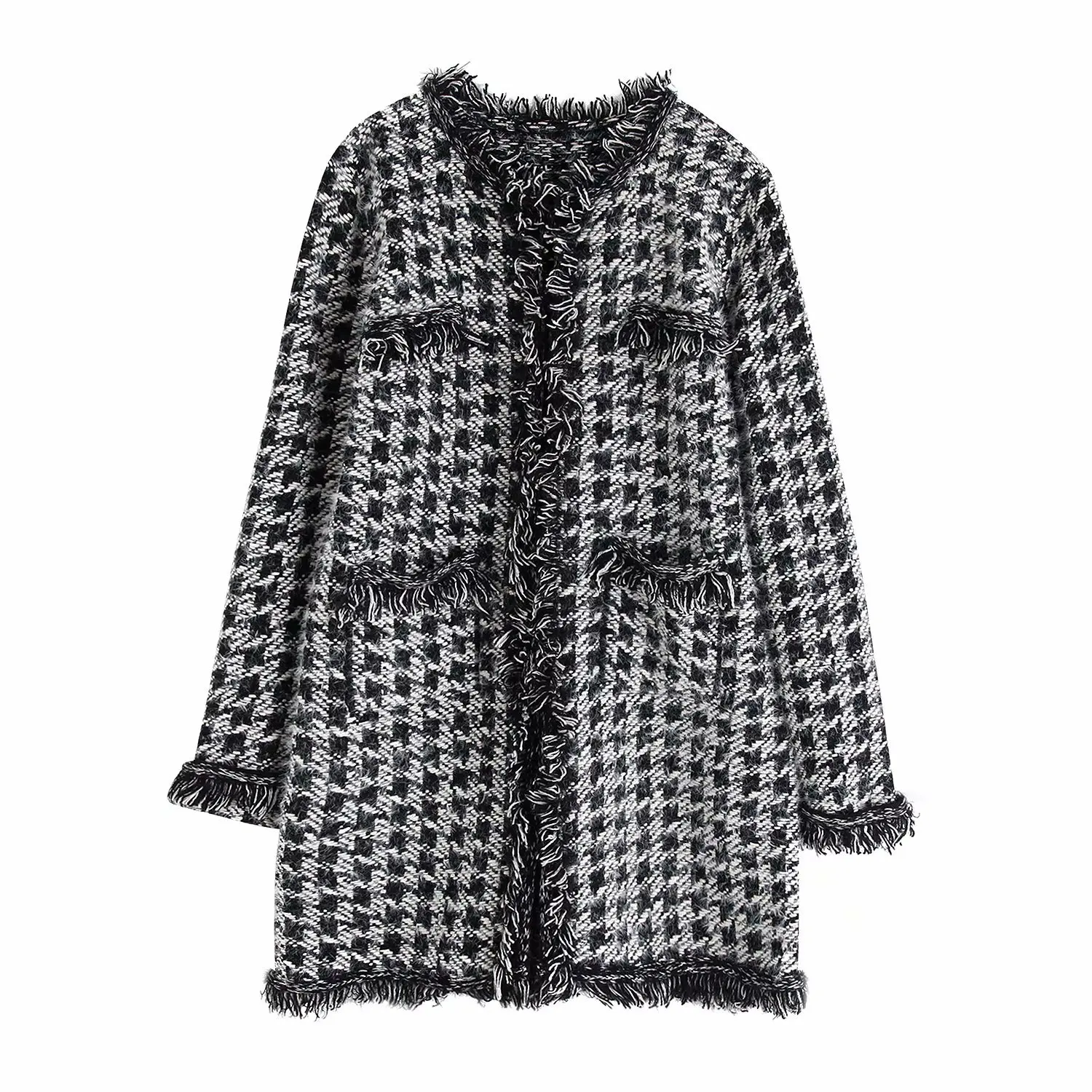 

Western Style 2019 Autumn New Style Fashion Elegant Pocket-Accent Tweed Coat A8ws9836