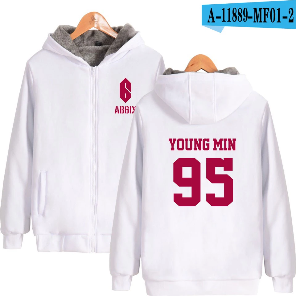 Kpop AB6IX мужские толстовки на молнии Горячие плюс бархатные модные утепленные толстовки на молнии с капюшоном K pop Harajuku уличная - Цвет: White