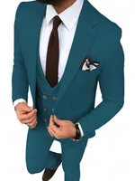 Custom Made Men Suits Teal Groom Tuxedos Notch Lapel Groomsmen 3 Pieces Wedding Set ( Jacket + Pants + Vest + Tie ) D285 1