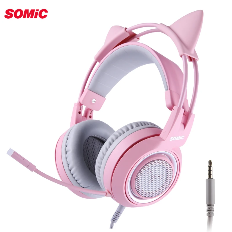 Продажа SOMIC G951S розовые милые наушники Virtual 7,1 с шумоподавлением Проводная игровая гарнитура с вибрацией 3,5 мм гарнитура с микрофоном для ПК