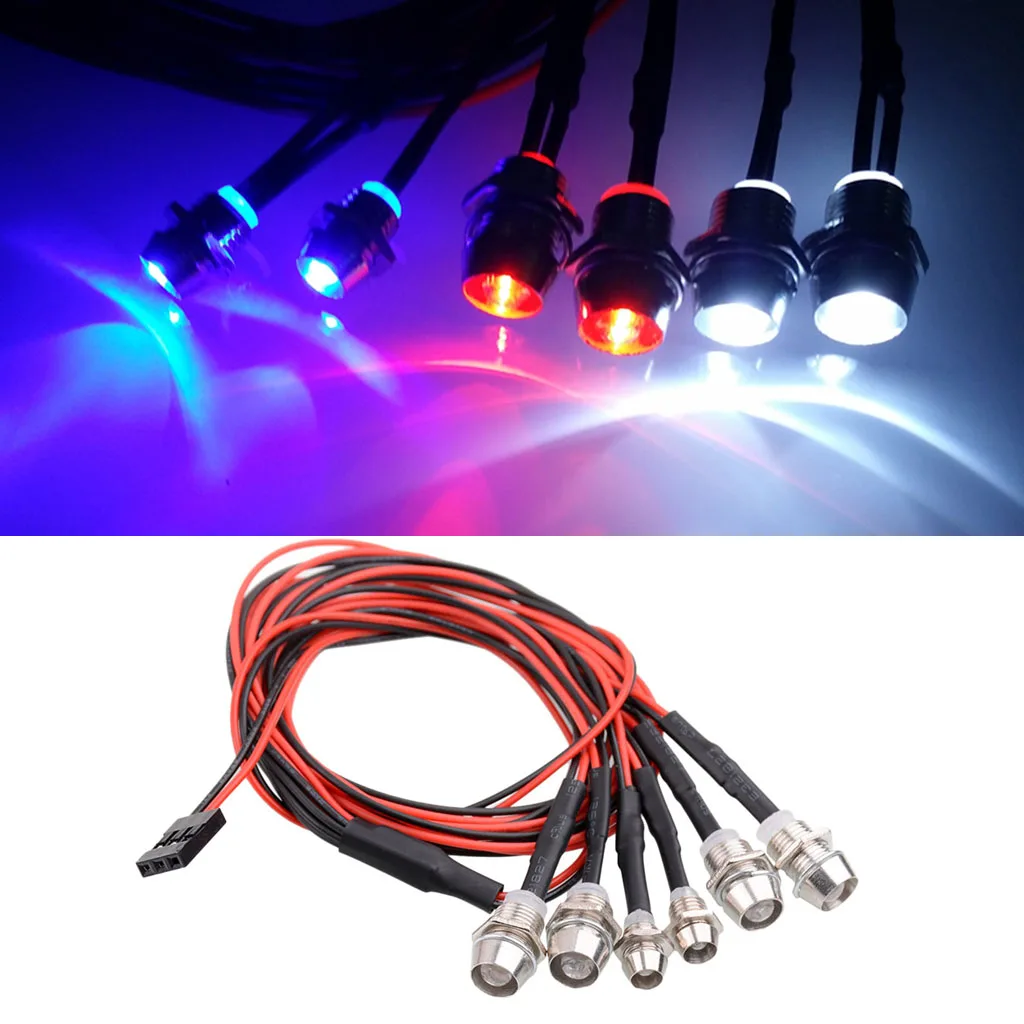 6pcs LED Light Headlight Kit for 1/5 1/8 1/10 1/12 1/16 RC Car Truck Model Accessories