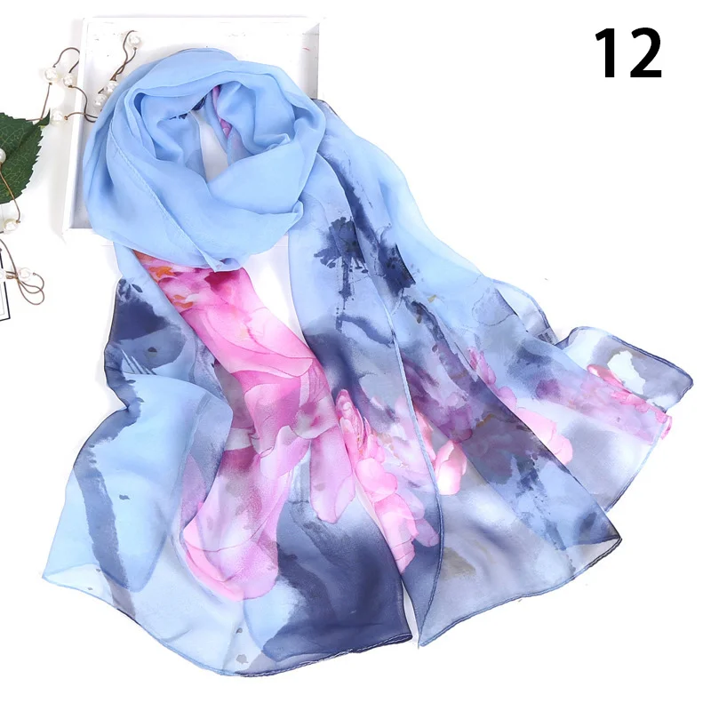 Women Scarf Summer Lotus Sunscreen Seaside Beach Thin Yarn Ink Painting Flower Plum Bossom
