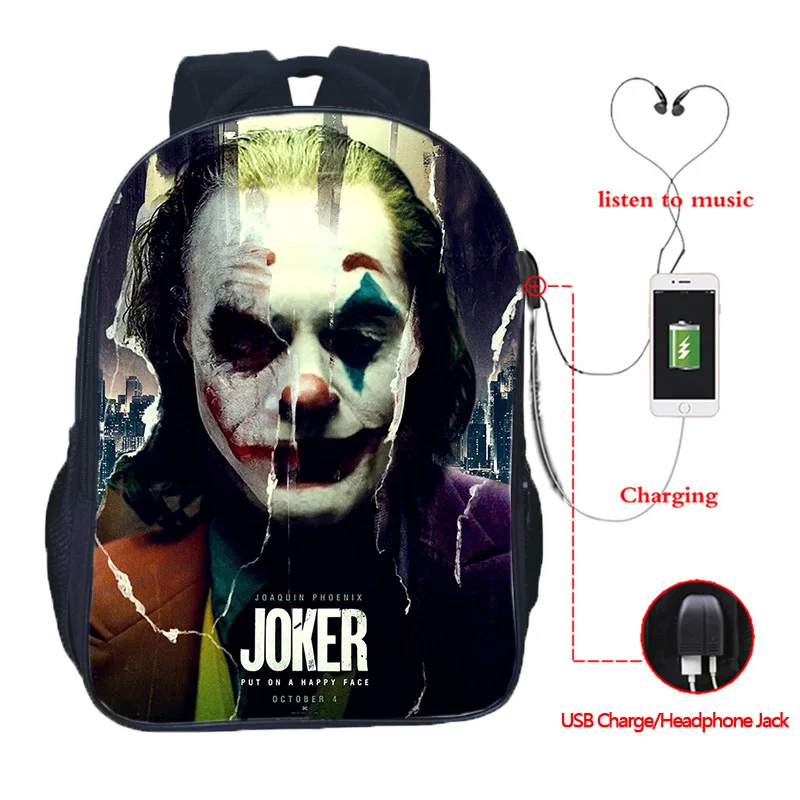 16 Inch High Quality Joker USB Charge School Bags Students School Rucksack Boys Girls USB Charging Joker Travel Backpack Gifts