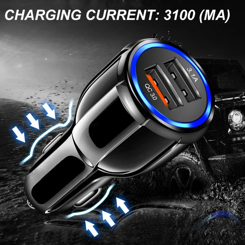 Автомобильное зарядное устройство Quick Charge 3,0 3.1A двойной USB быстрая зарядка QC для мобильных телефонов автомобильные внутренние части универсальные