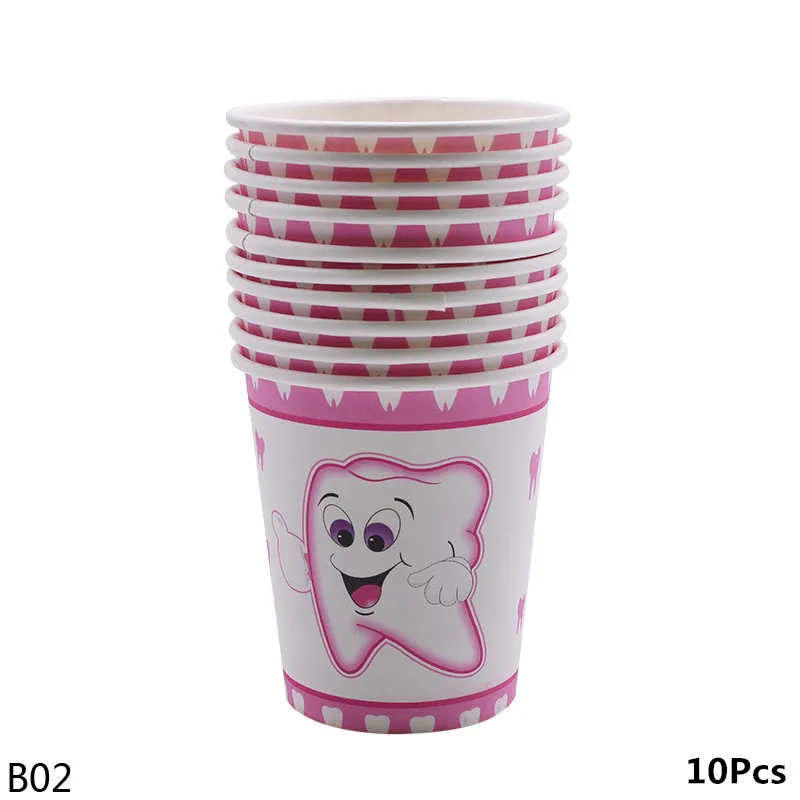 Розовый синий Первый зуб тема вечерние одноразовая посуда бумажный стаканчик, тарелка Полотенца детского дня рождения новорожденных День рождения Декор поставки - Цвет: cg106-B02