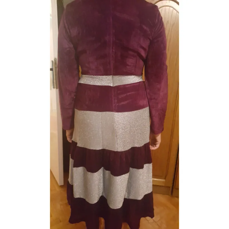 Осенне-зимнее женское вельветовое платье с блестками, большие размеры, элегантные вечерние платья фиолетового цвета с оборками и высокой