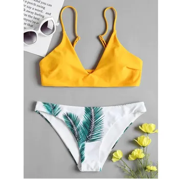 

Women's Swimming Suit Sexy Bikini Swimsuit Women Swimwear Bikini Set Print Leaves Push-up Padded Bathing Swimsuit Beachwear #YJ
