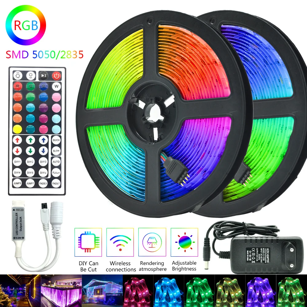 Светодиодная лента RGB SMD 5050 2835 водонепроницаемая гибкая Диодная полоска 5 м 10 15 20 12