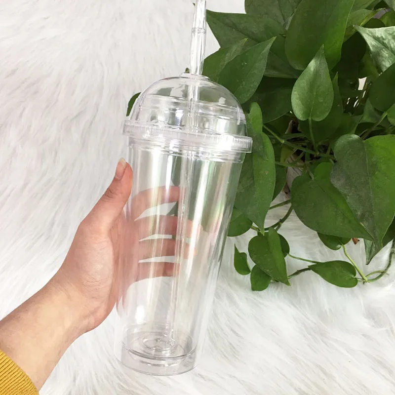 Clear Plastic Cups Tumbler with Lids and Straw | 750ml Transparent /  Translucent