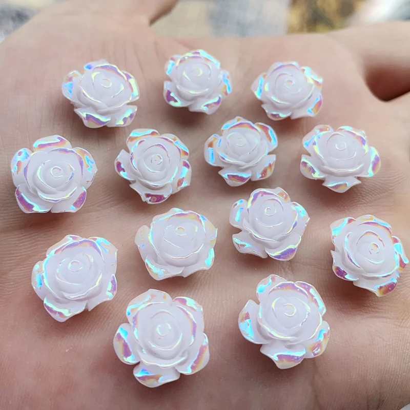 

New DIY 45pcs 15mm White AB Resin Cute Flower Flatback Stone Wedding Buttons Craft Scrapbook -Y300